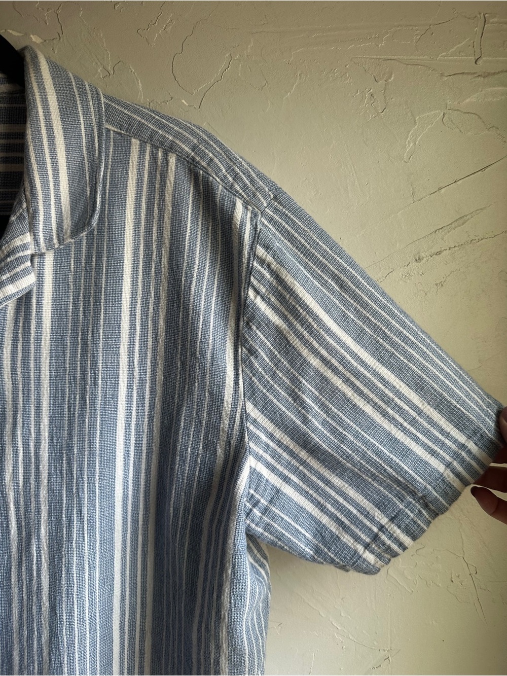 Falls Creek Mens XL Blue Stripe Textured Cotton Resort Shirt Coastal Camp Collar - Picture 5 of 10